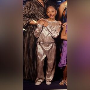 Copper Key Metallic Pleated Long Sleeve Top - Champagne